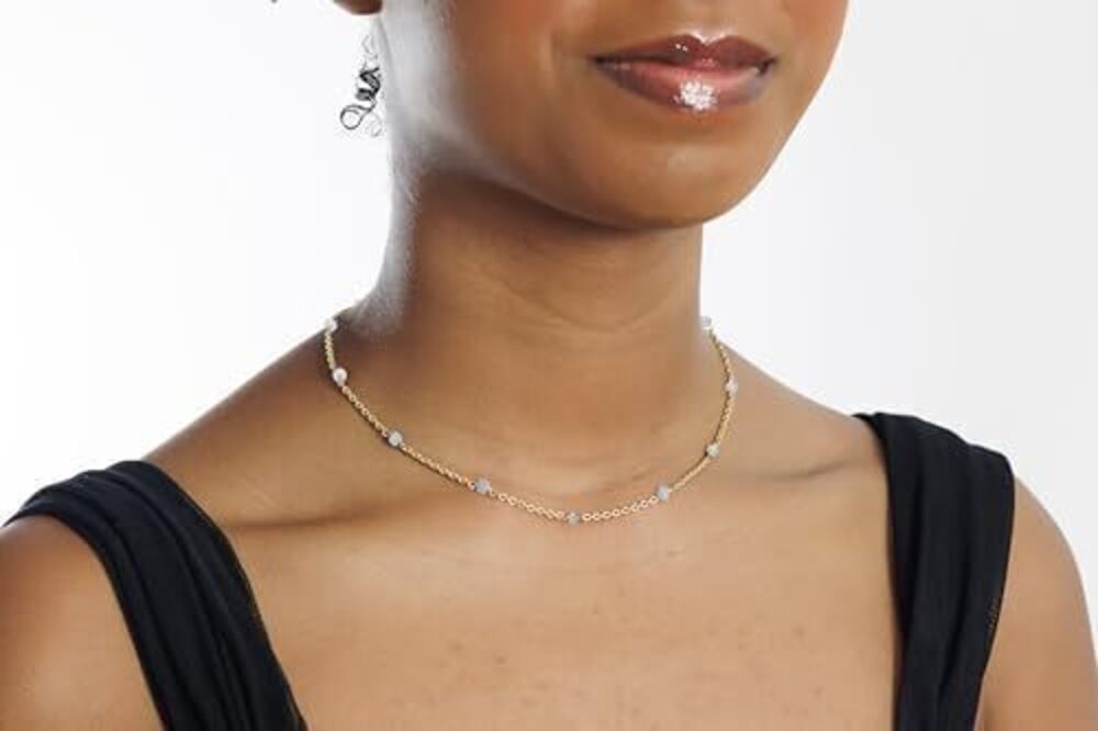 4018 Aquamarine Necklace , Premium Beaded Gold Necklaces - Tarnish Free 18K - Picture 5 of 8